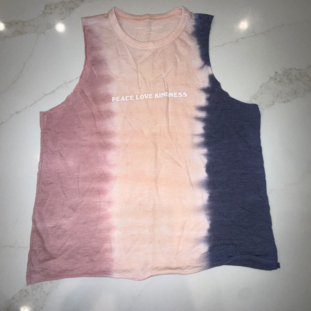 Spiritual Gangster Peace Love Kindness Tie Dye Muscle Tank Top Small Pink Blue
